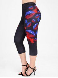 Plus Size & Curve American Flag Patriotic Lips Capri Leggings -  
