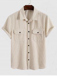 Chemise avec Poches en Avant Design à Manches Courtes en Velours Côtelé - Blanc L