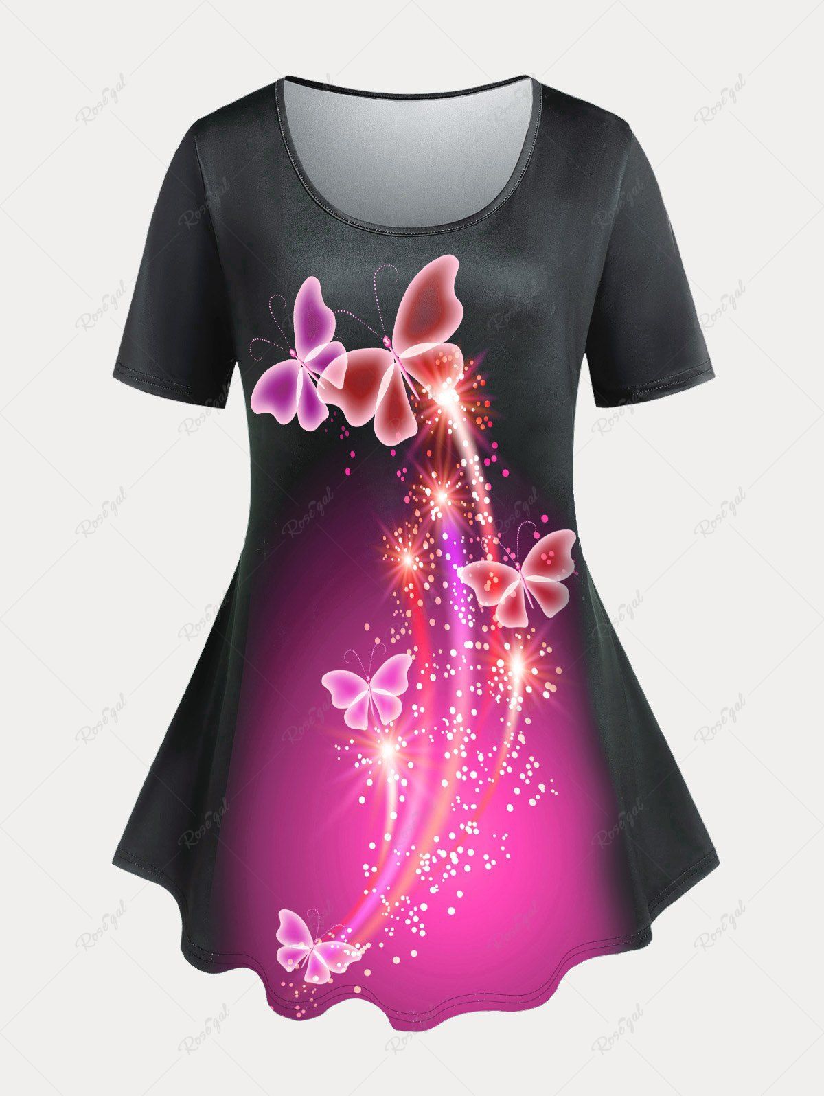 T-shirt Curve à Imprimé Papillon de Grande Taille Rose clair 