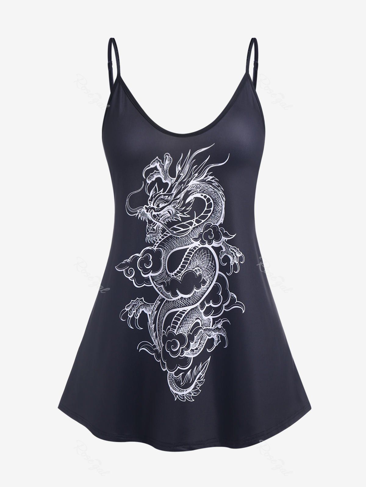 Fashion Plus Size & Curve Chinoiserie Dragon Print Oriental Tank Top  