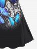Robe Hauteur Genoux Courbe avec Croisés à Imprimé Papillons Grande Taille - Noir 2X | US 18-20