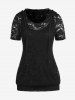 Plus Size & Curve Hooded Sheer Lace T Shirt and Tank Top Set -  