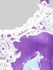 T-shirt Côtelé à Imprimé Papillon à Epaule Dénudée de Grande Taille - Violet clair 