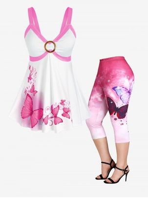 Butterfly Tie Tye Tank Top and Capri Leggings Plus Size Summer Outfit
