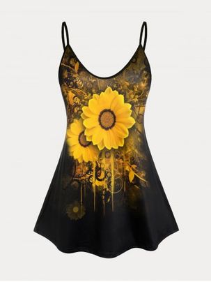 Plus Size & Curve Sunflower Printed Tank Top