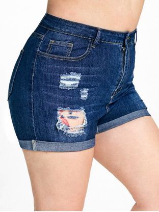 Plus Size & Curve Ripped High Waisted Cuffed Denim Shorts