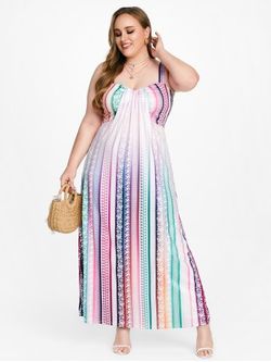 Plus Size Full Print Bohemian Maxi Dress - MULTI - L