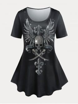 Plus Size & Curve Skull Wings Gothic Short Sleeves Tee - BLACK - 4X | US 26-28