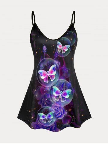 Plus Size & Curve Butterfly Floral Tank Top