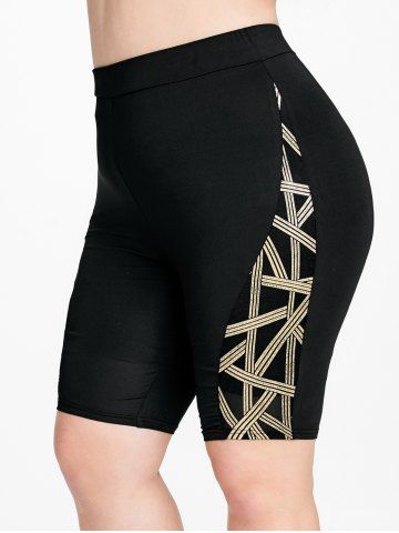 Metallic Stripe High Rise Plus Size Biker Shorts - BLACK - L