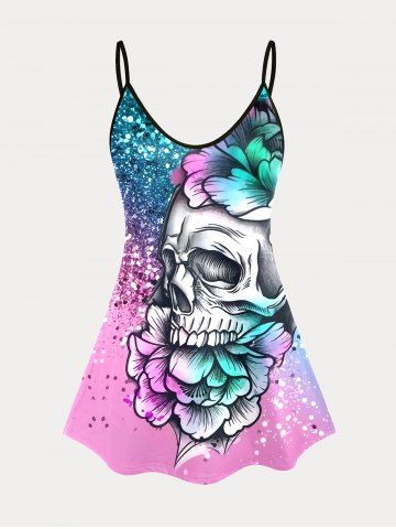 Plus Size & Curve Skull Floral Ombre Tank Top - LIGHT PINK - 2XL