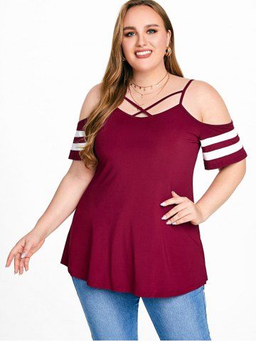 Plus Size & Curve Colorblock Cold Shoulder Crisscross Tee