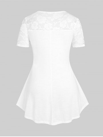 Plus Size & Curve Cutout Lace Panel Bowknot Tunic Tee