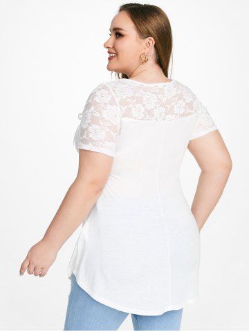 Plus Size & Curve Cutout Lace Panel Bowknot Tunic Tee
