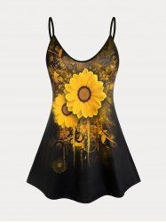 Plus Size & Curve Sunflower Printed Tank Top -  