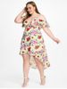 Cold Shoulder Ruffled Floral Print High Low Plus Size & Curve Midi Dress -  