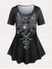 Plus Size & Curve Skull Wings Gothic Short Sleeves Tee -  
