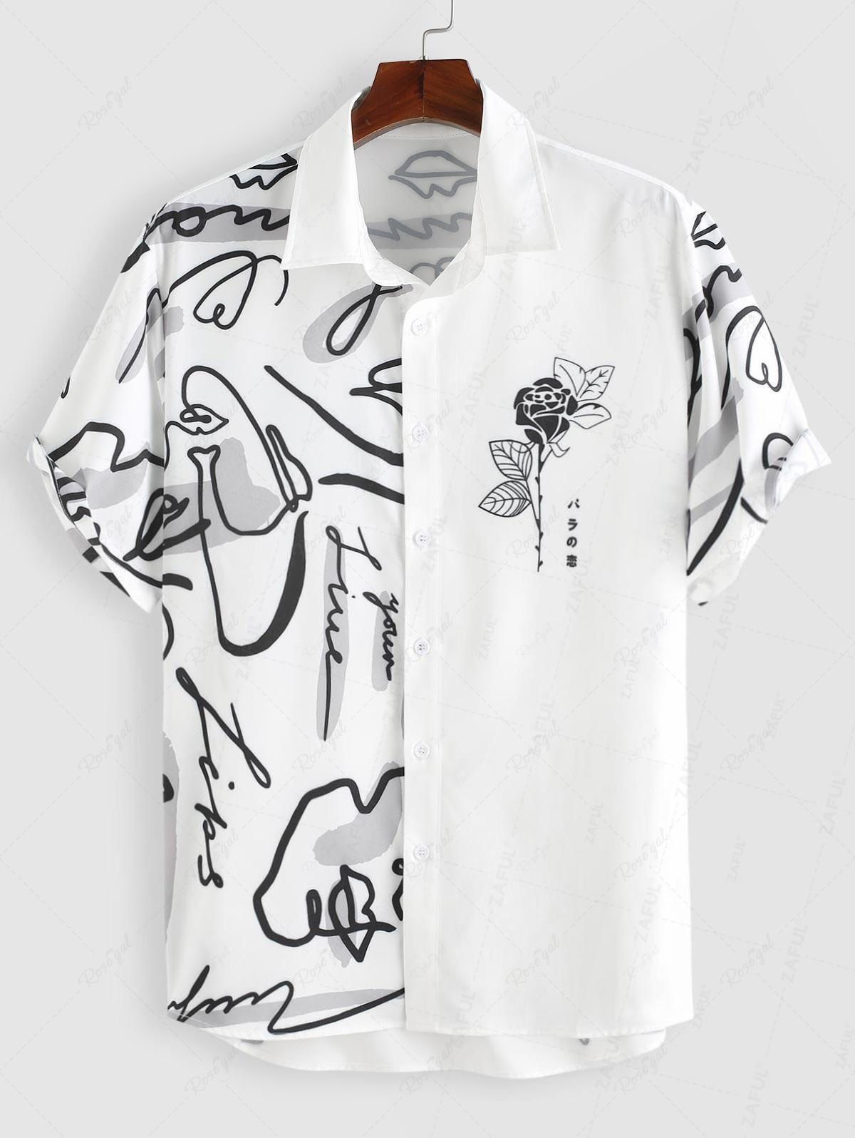New Graffiti Rose Printed Short Sleeves Shirt  