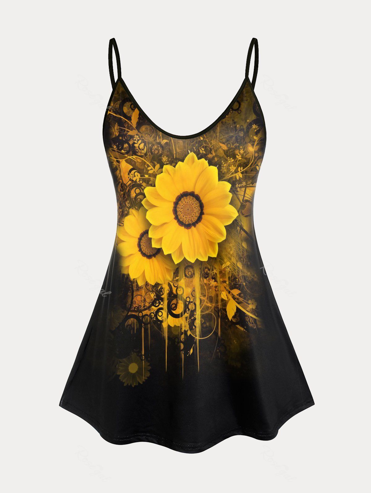 Latest Plus Size & Curve Sunflower Printed Tank Top  