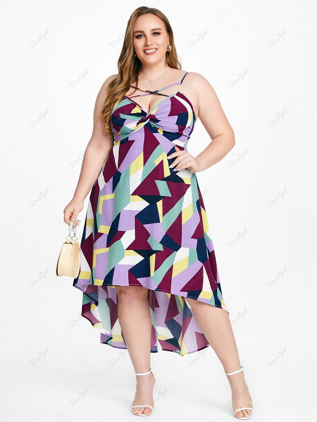 Rosegal Plus Size & Curve Backless Criss Cross High Low Cami Midi Sundress