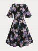 Flutter Sleeve Belted Floral Print Plus Size Bohemian Midi Dress -  
