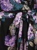 Robe Mi-Longue Bohémienne Ceinturée à Imprimé Fleurie de Grande Taille à Manches Bouffantes - Noir 