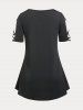 T-shirt Croisé Imprimé à Epaule Dénudée avec Strass de Grande Taille - Noir 