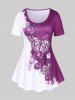 Colorblock Butterfly Print Tee and Capri Leggings Plus Size Summer Outfit -  