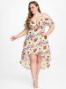 Cold Shoulder Ruffled Floral Print High Low Plus Size & Curve Midi Cottagecore Dress -  