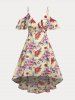 Cold Shoulder Ruffled Floral Print High Low Plus Size & Curve Midi Cottagecore Dress -  