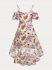 Cold Shoulder Ruffled Floral Print High Low Plus Size & Curve Midi Cottagecore Dress -  