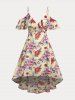 Cold Shoulder Ruffled Floral Print High Low Plus Size & Curve Midi Dress -  