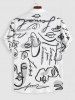 Graffiti Rose Printed Short Sleeves Shirt -  