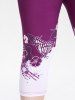 Plus Size & Curve High Waist Butterfly Print Capri Leggings -  