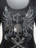 T-shirt Gothique Manches Courtes à Crâne et Ailes Grande Taille - Noir 