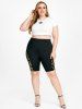 Short de Cycliste Métallique Rayé à Taille Haute de Grande Taille - Noir 5X