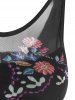 Maillot de Bain Tankini à Imprimé Fleur Panneau en Maille - Noir XXL