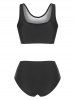 Maillot de Bain Tankini à Imprimé Fleur Panneau en Maille - Noir XXL