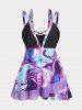 Plus Size & Curve Swirls Printed Criss Cross Padded Straps Tankini Swimsuit -  