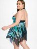Plus Size & Curve Padded Sheer Halter Printed Handkerchief Tankini Swimsuit -  