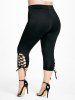 Plus Size & Curve Lace Up Solid High Waisted Capri Leggings -  