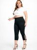 Plus Size & Curve Lace Up Solid High Waisted Capri Leggings -  