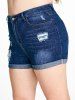 Plus Size & Curve Ripped High Waisted Cuffed Denim Shorts -  
