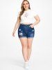 Plus Size & Curve Ripped High Waisted Cuffed Denim Shorts -  