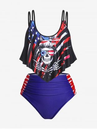 Plus Size & Curve American Flag Padded Overlay Patriotic Tankini Swimsuit