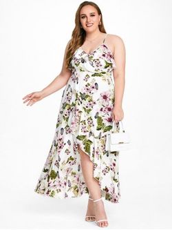 Plus Size & Curve Cottagecore Floral Flounce High Low Maxi Dress - WHITE - 2X | US 18-20