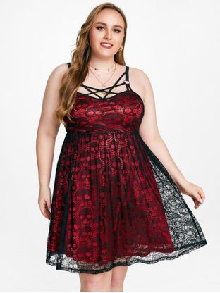 Plus Size Strappy Skull Lace Gothic Dress