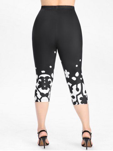 Plus Size & Curve High Waisted Floral Capri Leggings