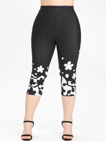 Plus Size & Curve High Waisted Floral Capri Leggings