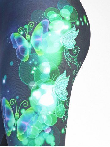 Plus Size & Curve High Waist Butterfly Print Capri Skinny Leggings